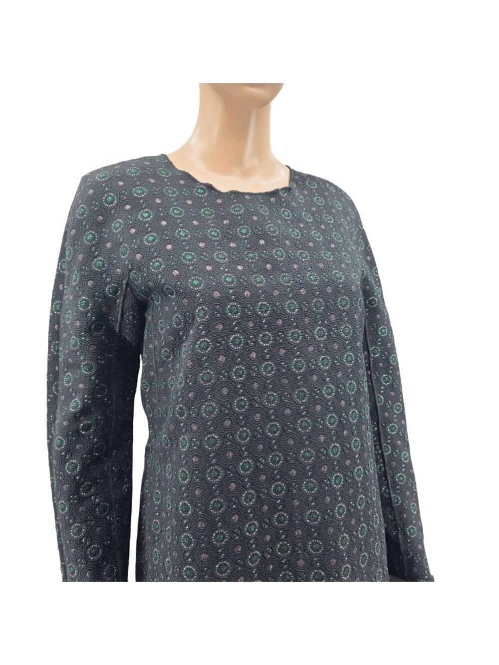 Hache Black Long-Sleeve Tunic Dress With Circle Print Size 44
